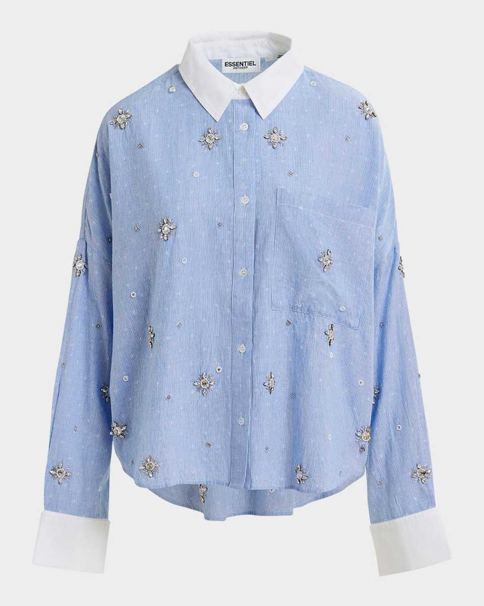 Helight Embellished Pinstriped Shirt